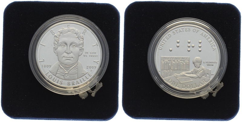 USA 1 Dollar 2009 Louis Braille Bicentennial Silver Dollar